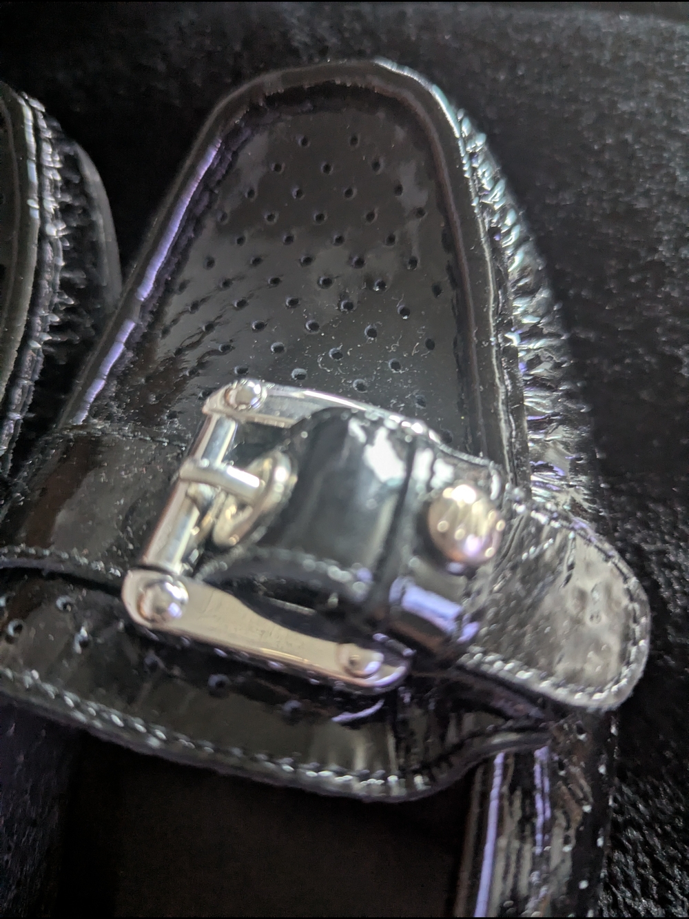 Stuart Weitzman Black Patent Leather Loafers with Silver Hardware 9m - Picture 6 of 10